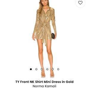 NORMA KAMALI: TY Front NK Shirt Mini Dress in Gold